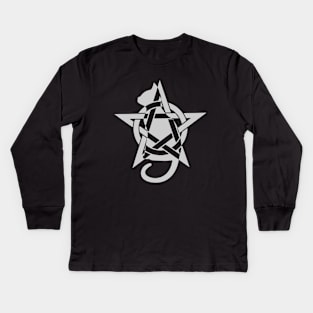 Wiccan Pentacle Cat | Pentagram Cat Silhouette Kids Long Sleeve T-Shirt